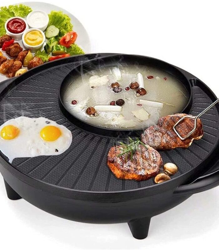Ultra Gourmet Smokeless Indoor Electric Grill with Hot Pot, Nonstick Removable Grill Plate, Adjustable Temperature Control, Korean BBQ Tabletop Cooker for Steak, Meat, Vegetables & Family Cooking