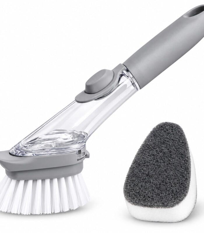 Dish Wand Brush with Liquid Soap Dispenser, Long Handle Kitchen Cleaning Brush with Replaceable Scrubber Head, Dish Bowl Washing Brush for Plates, Pots, Pans, Sink & Everyday Kitchen Cleaning