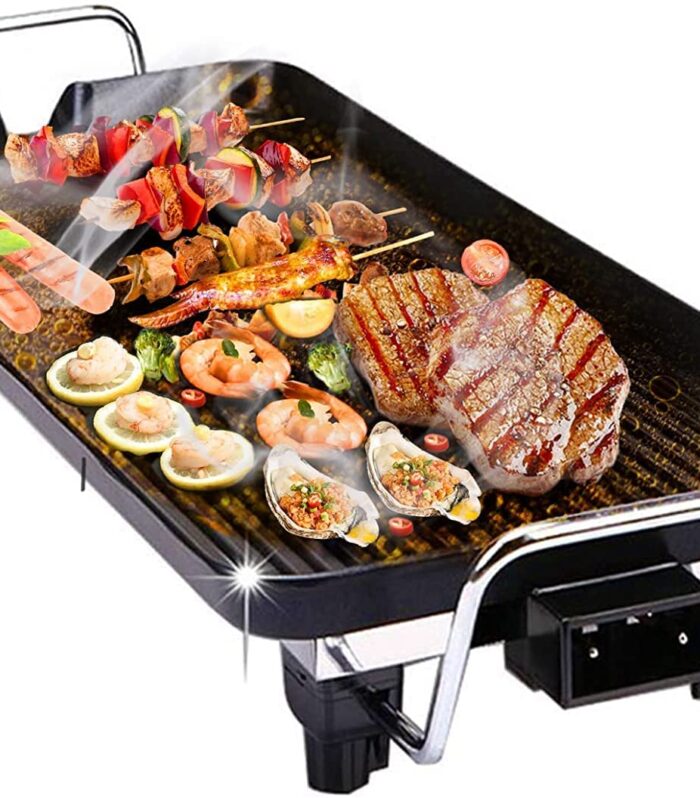 Multi-Functional Non-Stick 1500W Electric Temperature Adjustable Double Layer Smokeless Teppanyaki Grill Barbecue Plate Baking Pan BBQ Griddle (Black)