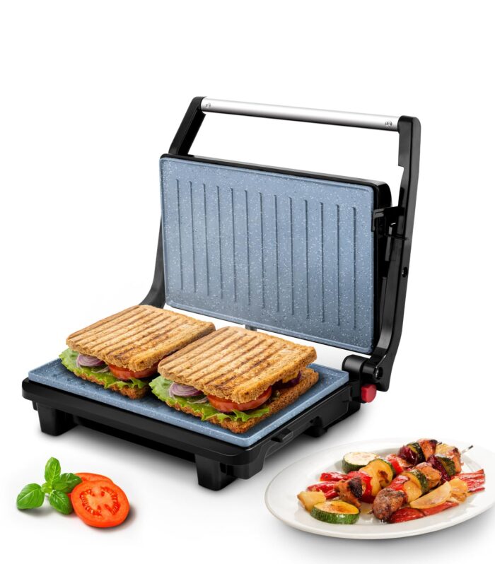 Elato BS202 1000 Watt Ceramic Grill Sandwich Maker, Scratch Resistant, 180° Open Sandwich Griller, Auto Cutoff, Non Toxic BPA, PTFE & PFOA Free, 2 Year Warranty, Regular Bread Size for 2 Slices