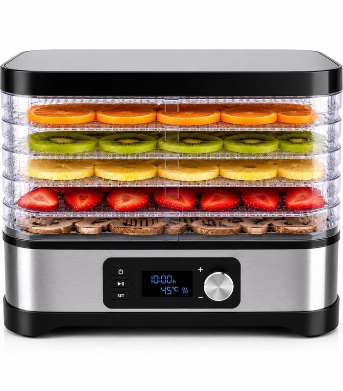 Digital Food Dehydrator Machine, 5 BPA-Free Trays, 450W Food Dryer with Adjustable Temperature & Timer for Healthy Fruit Snacks, Vegetables, Meat, Herbs & Flowers