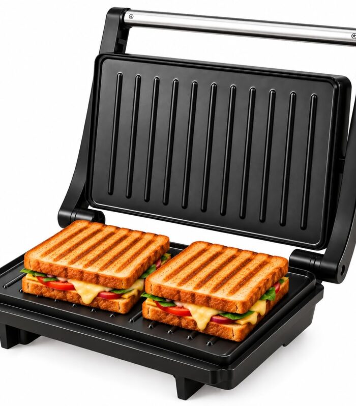 Prime Plus Electric Grill & Toaster 1000W | 180° Openable Sandwich Maker | Non-Stick Plates | Oil Drip Tray | Panini Press & Contact Grill