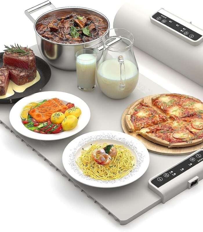 Electric Food Warmer Heating Tray 250W Roll Up Silicone Warming Mat with Adjustable Temperature Touch Control Even Heat Food Warmer for Dining Parties Buffet Events Beige | Pack of 1| 47 x 32 Cm