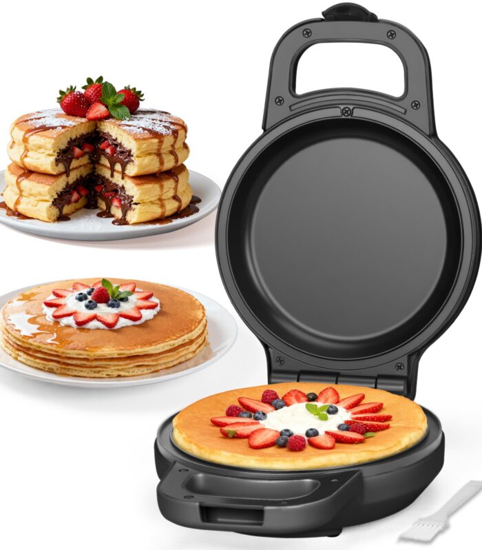 6.5 Inch Flip Pancake Maker, Electric Pancake Maker Machine, Nonstick Ceramic Crepe Pan for Pancakes, Omelette, Crepe & Quesadilla, Frittata Pan, Fluffy Pancake Griddle, Graphite