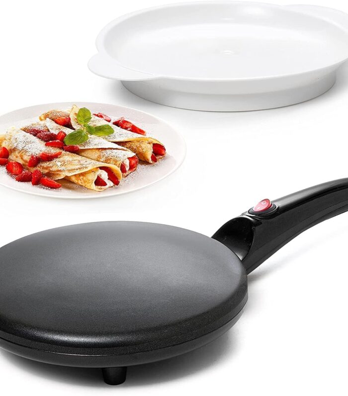 Electric Crepe & Dosa Maker with Non-Stick Plate, Automatic Temperature Control & Auto Power Off, Portable Pancake Pan for Crepes, Dosa, Chapati, Tortilla, Includes Batter Tray & Beater