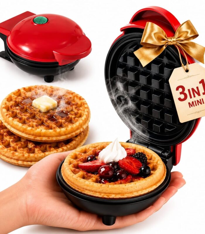 Mini Waffle Maker Machine 3 In 1 Waffle Iron Home Appliances Kitchen Easy To Clean, 4 Inch, Perfect For Breakfast,Dessert, Sandwich, Pan Cakes, Other Snacks|Assorted - 350 Watts