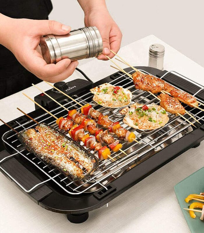 Smokeless Indoor/Outdoor Electric Grill Portable Tabletop Grill Kitchen BBQ Grills, Adjustable Temperature Control, Removable Water Filled Drip Tray - (2000W, Black)