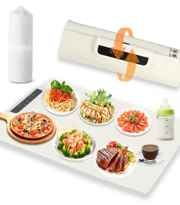 Electric Heating Tray, Folding Roll-Up Electric Food Warmer, Electric Heating Mat with Timer and 3 Temperature Settings (60 x 15 cm (4-6 Seater))
