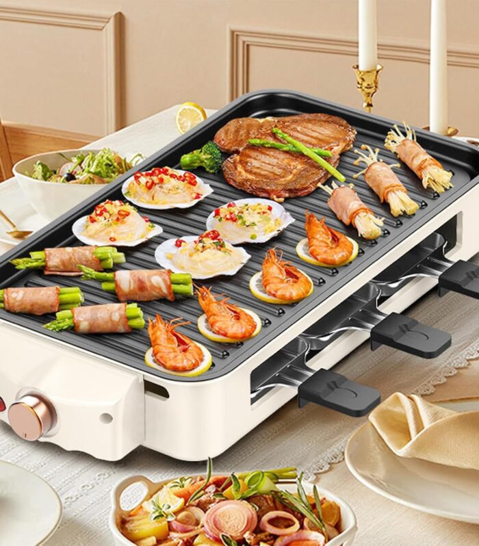 Electric BBQ Grill, 2-in-1 Smokeless Electric Grills with Removable Grill & Non-stick Baking Pan, Portable Korean BBQ, Knob Temperature Control, 1500W, Dishwasher Safe