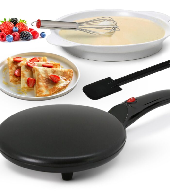 Electric Crepe Maker Dosa Maker Auto Power Off | Portable Crepe Maker with Non-Stick Dipping Plate and Egg Whisk | Easy To Use For Pancakes, Chapati, Chilla, Dosa, Egg Beater