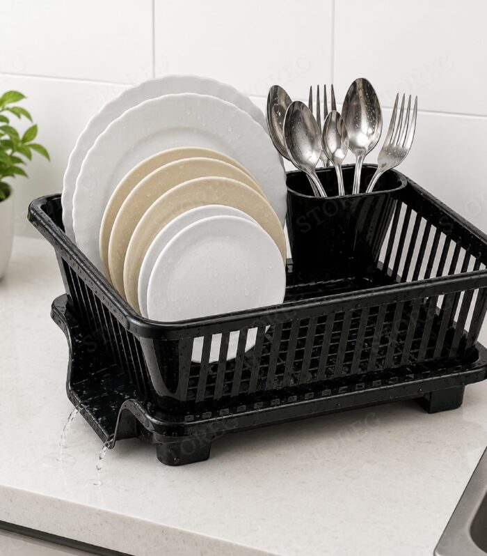 Sink Dish Rack | 3 in 1 Large Durable Plastic Drainer Drying Rack Washing Basket with Tray | Dish Rack Organizers, Utensils Tools Cutlery | Pack of 1