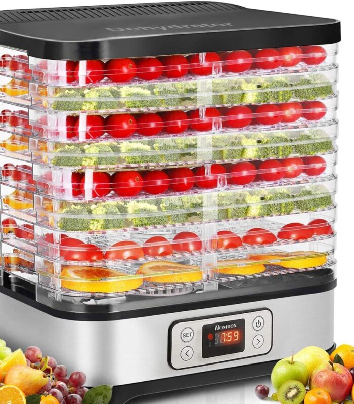 Multi-Layer 8 Trays Food Dehydrator Machine 400W | Digital Timer & Temperature Control, Quiet Circulating Air Fruit & Vegetable Dryer
