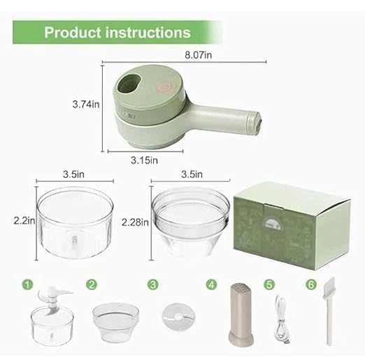 4-in-1 Electric Choppers - Multi-Function Food Processor, Mini Chopper, Garlic Masher, Slicer & Dicer - Compact Kitchen Gadget, Electric Mini Chopper, Vegetable Chopper, 250ml Bowl Capacity