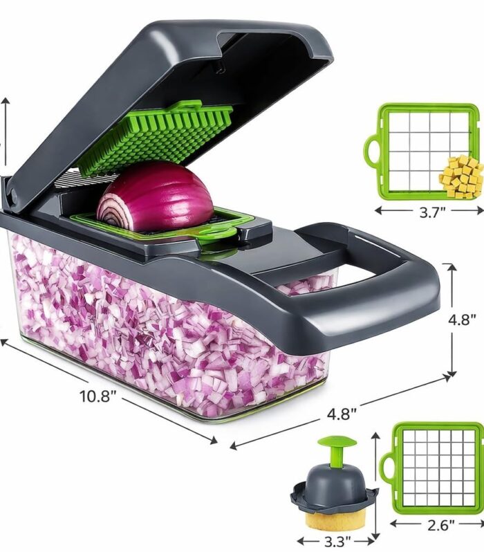 14-in-1 Vegetable Chopper Cutter Slicer Multifunctional Veggie Chopper with 8 Blades Mandoline Slice for Salad, Onion, Garlic, Food Chopper with Container Essential Kitchen Tool