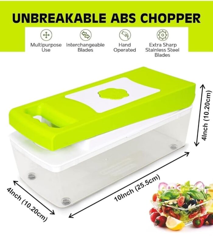 Vegetable Chopper with Container, Manual Food Chopper with Stainless Steel Blades, Multipurpose Vegetable Cutter & Slicer, ABS Plastic (12 in 1 Chopper)