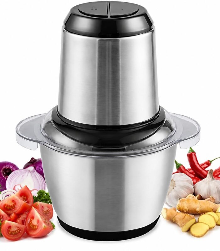 Electric Vegetable Chopper, 2L Stainless Steel Food Processor with 500W Powerful Motor | Electric Chopper, Vegetable Cutter, Mixer & Grinder for Onion, Garlic, Vegetables & Fruits(1-pcs)
