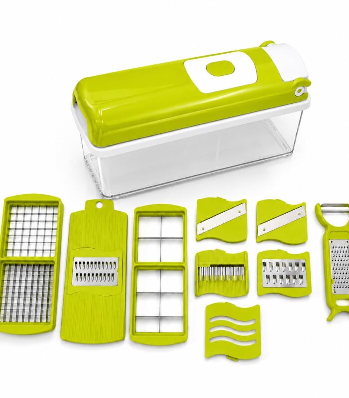 LAVEXA HOME 13-in-1 Vegetable Cutter with Storage Container | Manual Vegetable Chopper, Onion Cutter, Fruit & Vegetable Slicer, Dicer & Grater Set | Stainless Steel Blades | BPA-Free | Kitchen Tool