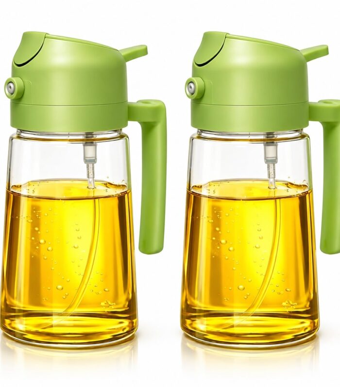 Oil Sprayer & Dispenser Bottle 2-in-1 Premium Oil Bottle with Spray Nozzle for Healthy Cooking, Air Fryer, BBQ, Salad, Roasting 500ml (Hard Plastic) (Pack 2)
