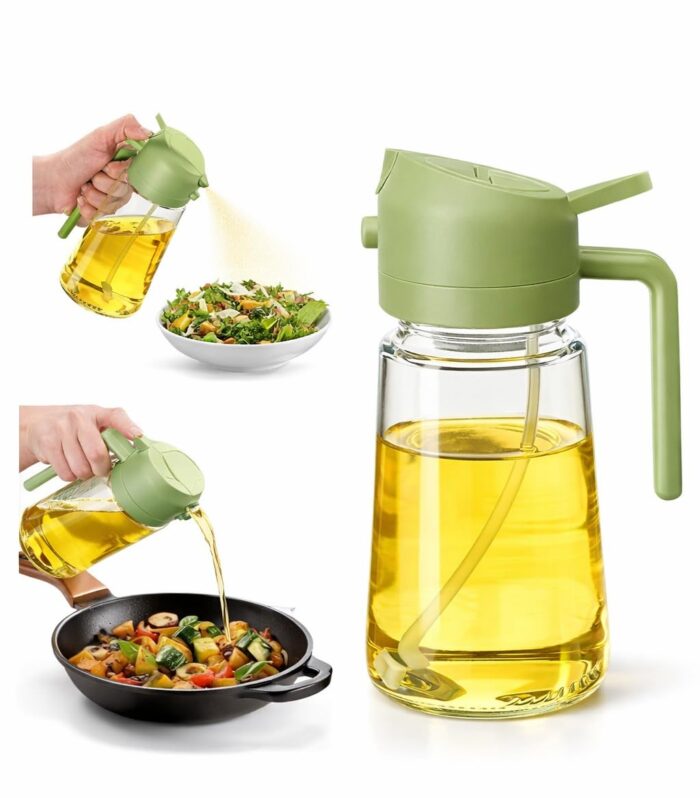 500ml 2-in-1 Oil Sprayer & Dispenser Bottle | Glass Spray Bottle for Cooking, Air Fryer, BBQ, Salad | Premium Leakproof Oil Sprayer with Fine Mist Nozzle