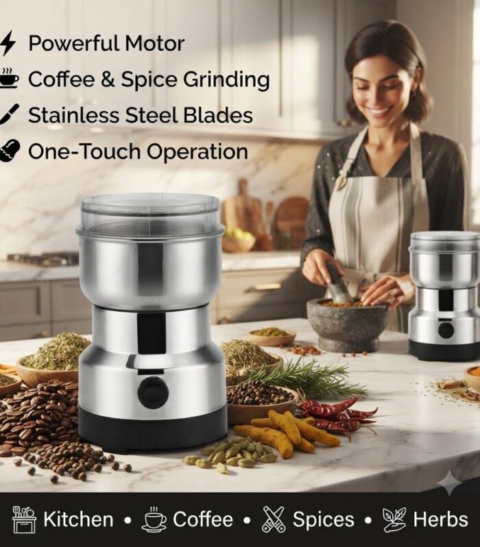 (𝐁𝐞𝐬𝐭 𝐂𝐡𝐨𝐢𝐜𝐞) Nima Mini Mixer Grinder Electric Coffee & Spice Grinder with Powerful Stainless Steel Blades, Portable Masala Grinder 15 𝐘𝐞𝐚𝐫𝐬 𝐖𝐚𝐫𝐫𝐚𝐧𝐭𝐲