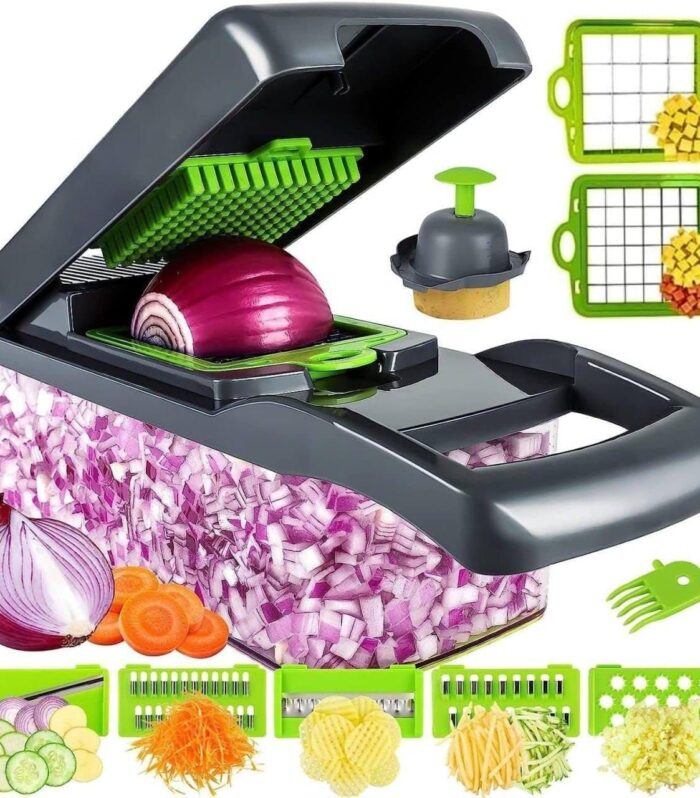 Vegetable Chopper,15-in-1 Multifunctional veggie chopper,Slicer, Dicer & Cutter for Kitchen–Food Processor with Container for Onion, Tomato,Potato, Fruits–Easy Clean & Storage (7 Blade)