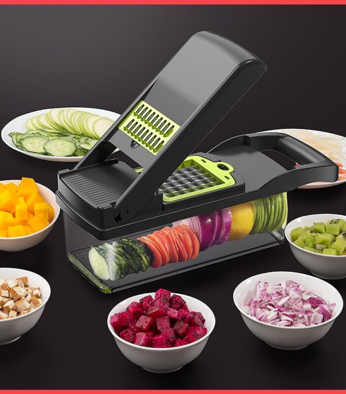 DHRUDEV 15-in-1 Vegetable Chopper & Grater Set - Multipurpose Onion, Garlic, and Food Dicer with Storage Container, Grey/Green