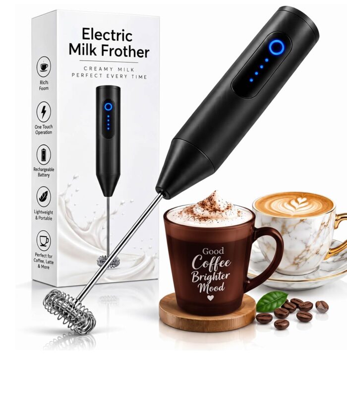 Rechargeable Portable Milk Frother Electric Coffee Whisk Foam Maker for Home Kitchen and Office