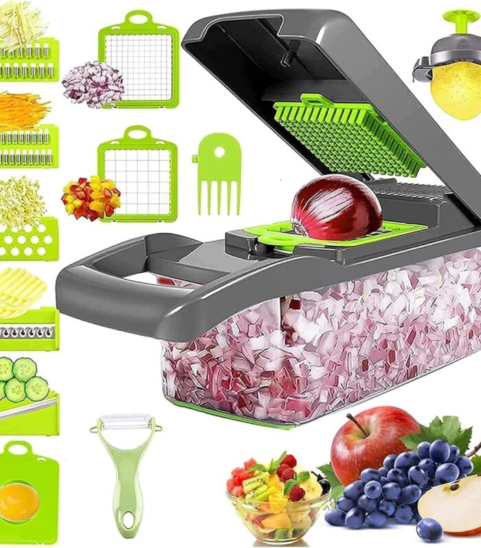 Vegetable Chopper - Onion Chopper & Potato Peeler, 14 in 1 Multifunctional Food Chopper, Kitchen Vegetable Slicer Dicer Cutter, Veggie Chopper with 8 Blades, Fruits Chopper